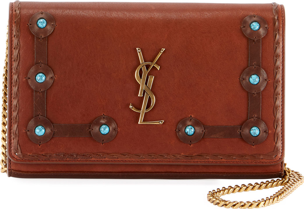 Saint Laurent Kate Monogram Medium Stone-Stud Chain Shoulder Bag