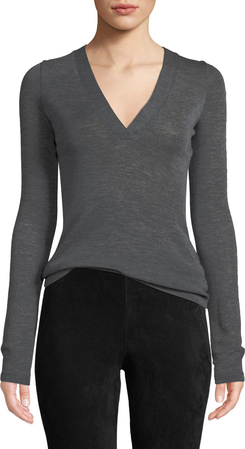 Vince Long-Sleeve Wool V-Neck Top