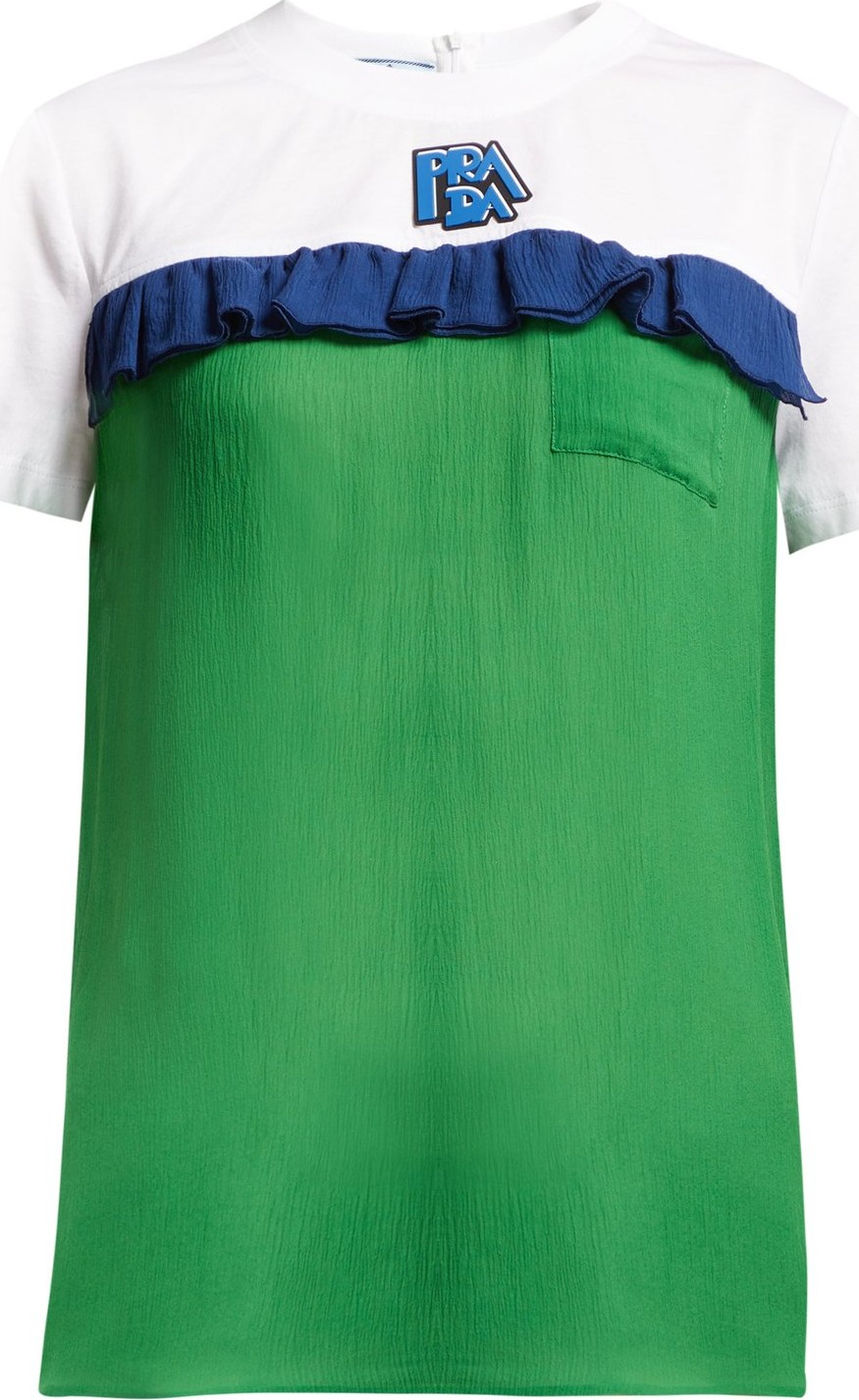Prada Ruffle-trimmed cotton and chiffon T-shirt
