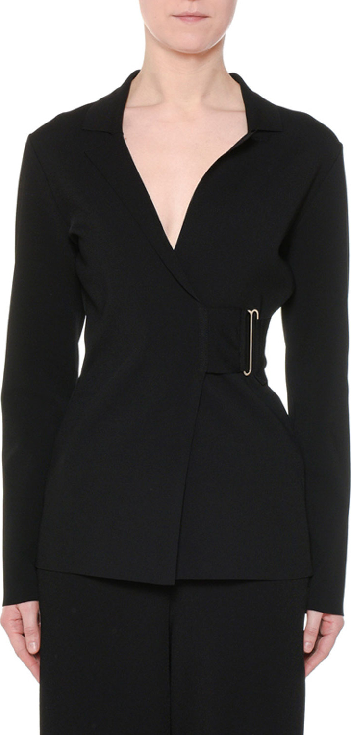 Stella McCartney Notched-Collar Heavy Viscose Wrap Jacket w/ Golden Bar