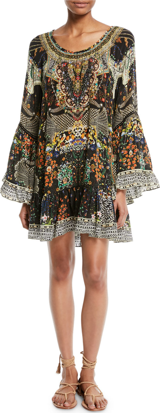 Camilla Scoop-Neck A-Line Printed Frill Mini Dress