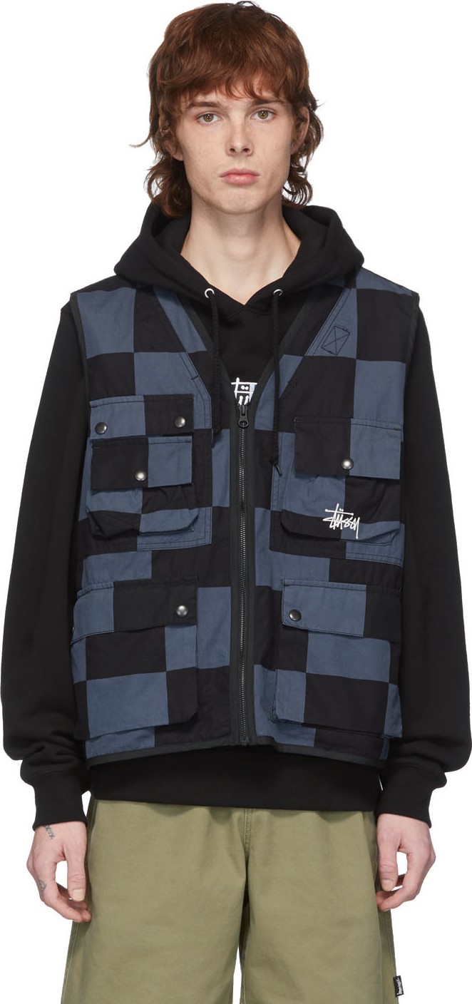 Stussy Black & Navy Check Utility Vest