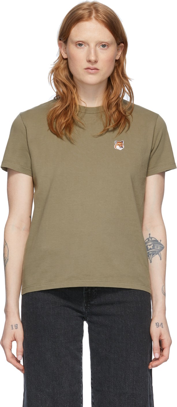 Maison Kitsune Khaki Fox Head T-Shirt