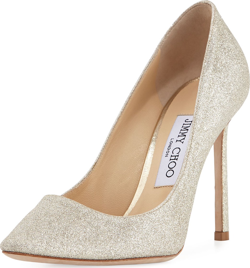 Jimmy Choo Romy Glittered 100mm Pumps, Silver