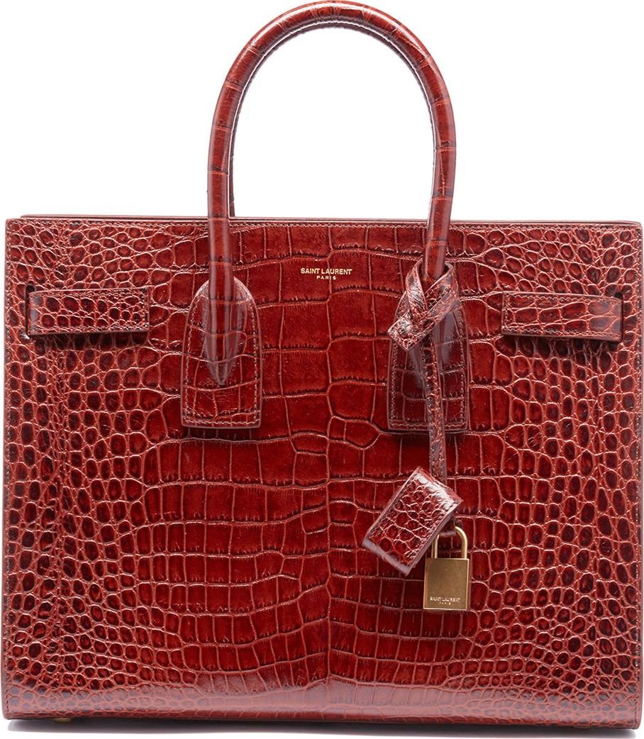 Saint Laurent Sac de Jour Baby Crocodile-Embossed Leather Satchel Bag
