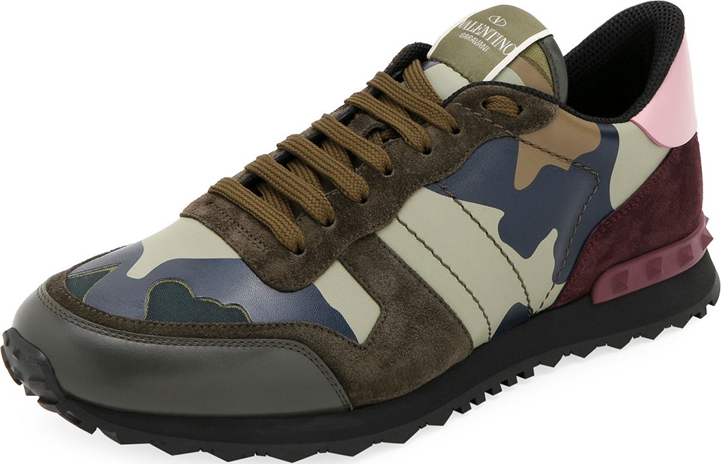 Valentino Men's Rockrunner Camo Leather Sneakers Valentino Men's Rockrunner Camo Leather Sneakers