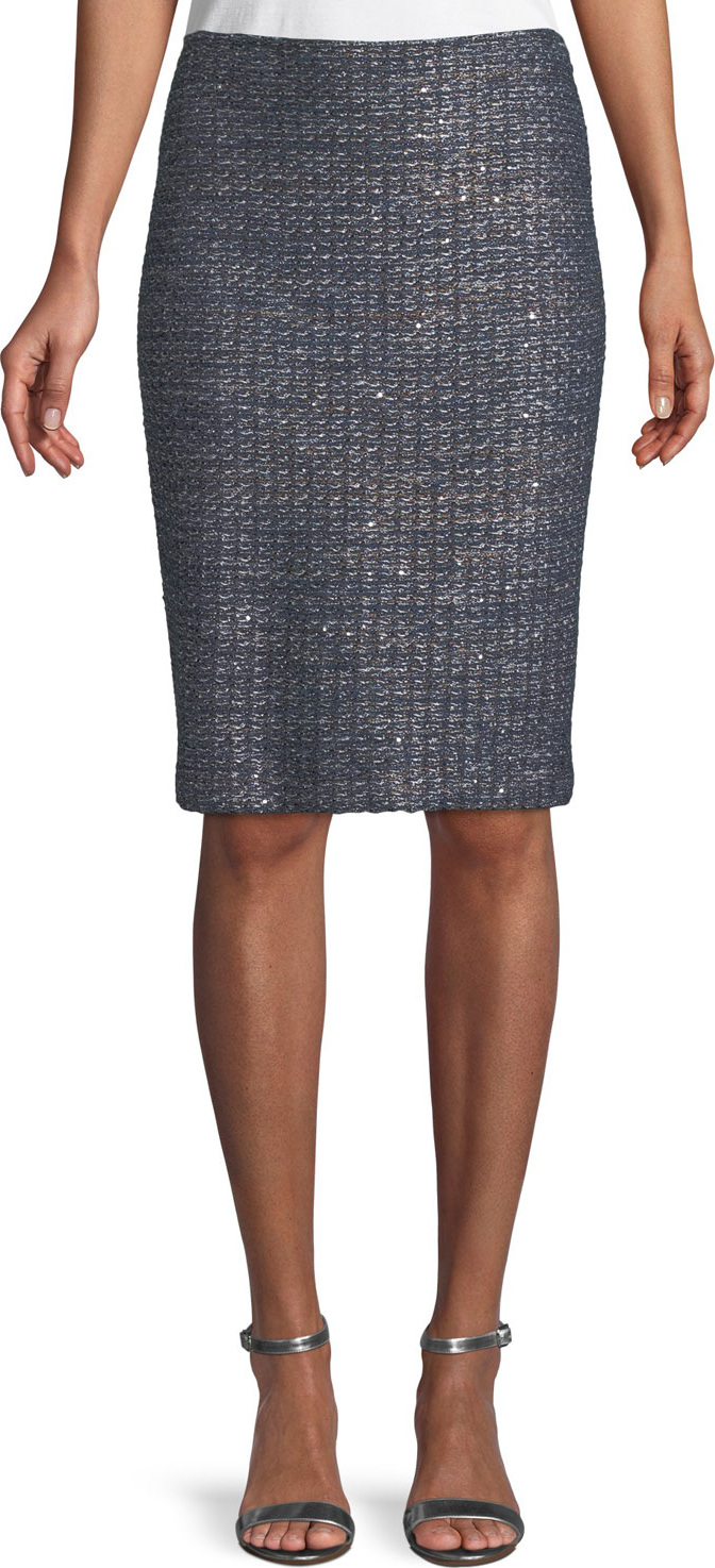 St. John Copper Sequin Tweed Knit Skirt