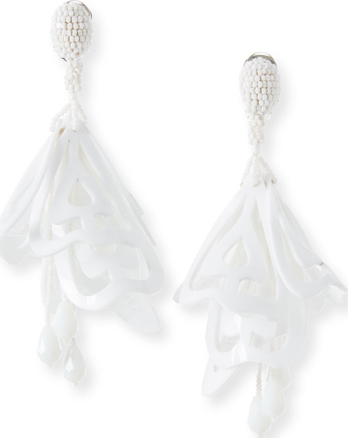 Oscar De La Renta Large Lace Impatiens Flower Drop Earrings