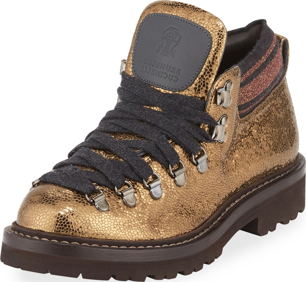 Brunello Cucinelli Metallic Leather Hiking Booties