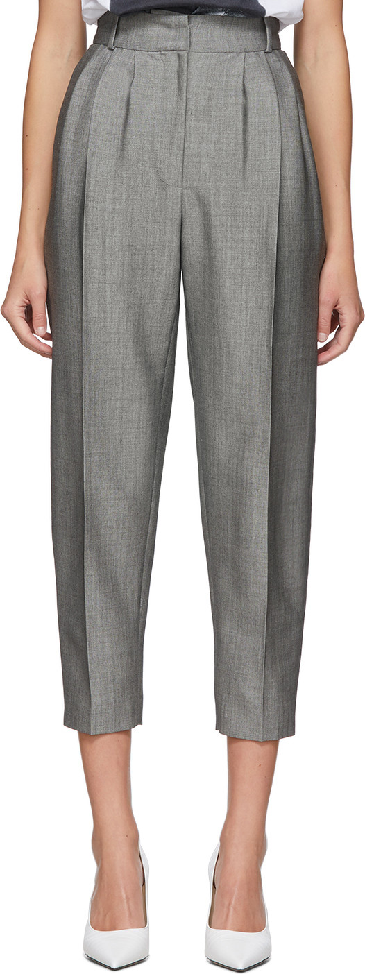 Alexander McQueen Grey Pleated Peg Trousers