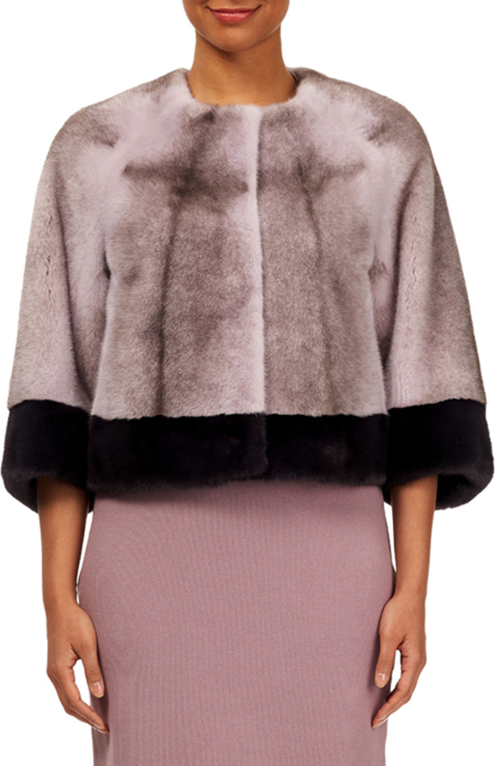 Gorski Cross Mink Cropped Jacket w/ Contrast Cuff and Bottom