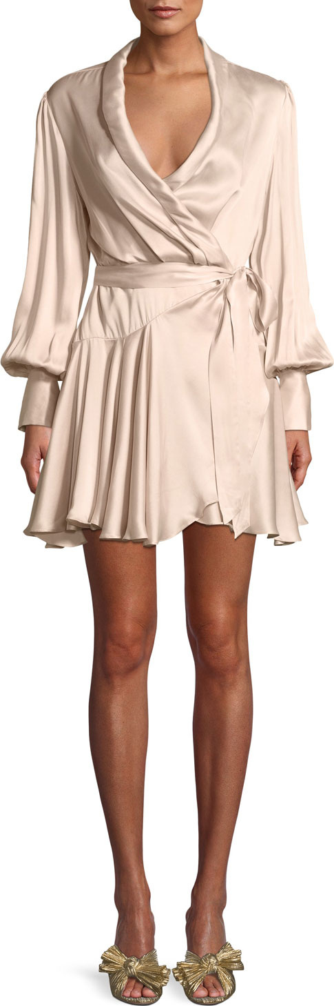 Zimmermann Silk Wrap Blouson-Sleeve Mini Dress