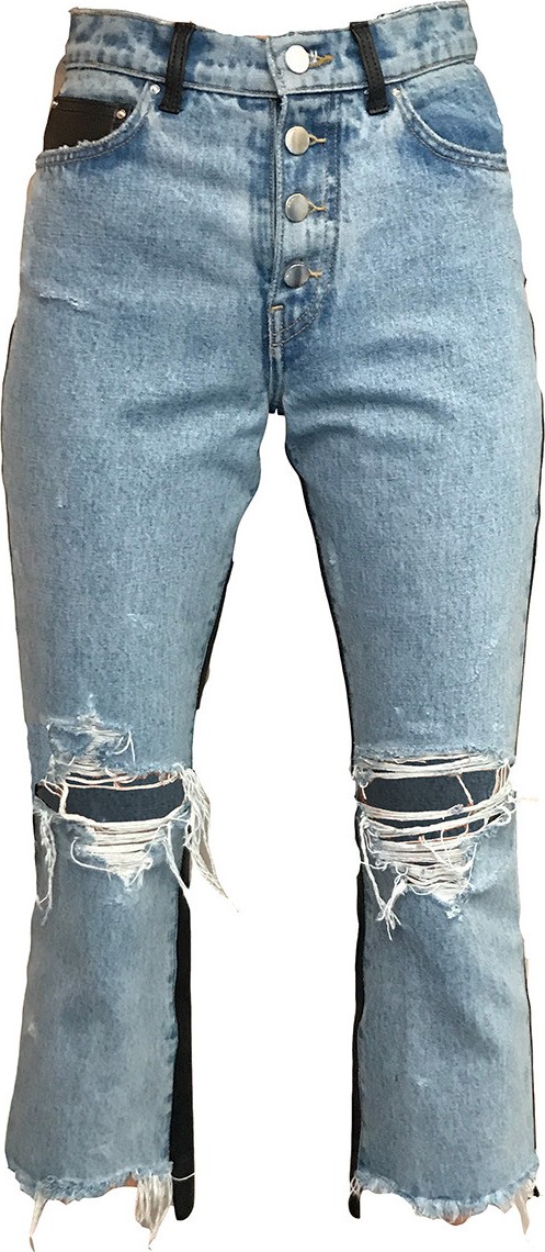 Amiri Leather denim crop flare jeans