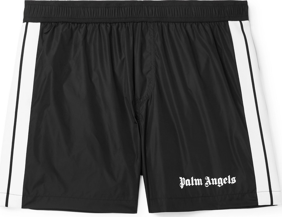 Palm Angels Slim-Fit Short-Length Striped Logo-Print Swim Shorts