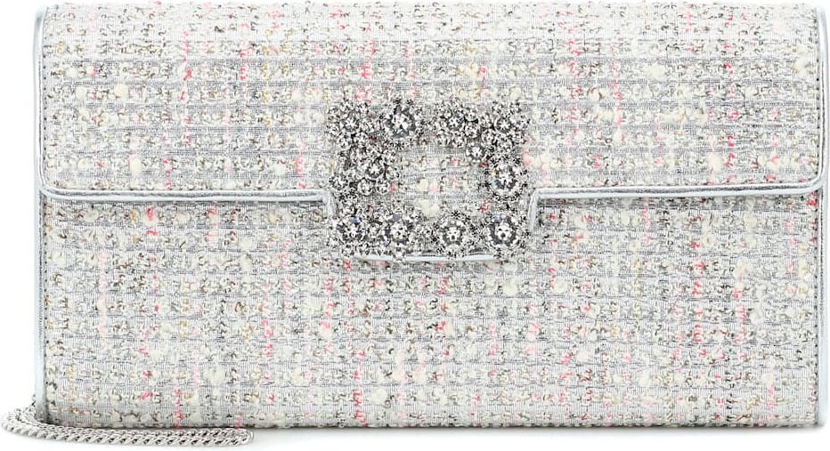 Roger Vivier Envelope Flower Buckle tweed clutch