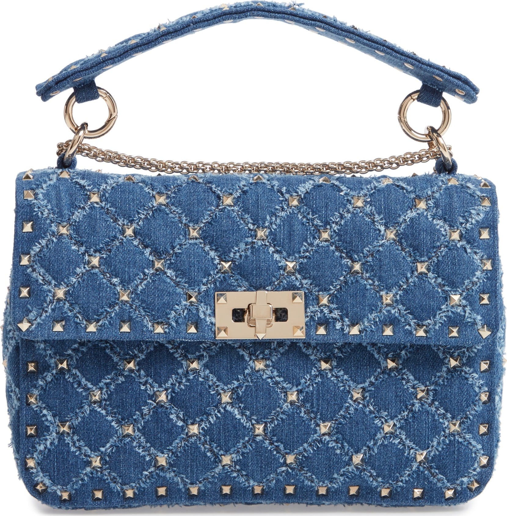 Valentino Rockstud Matelassé Denim Shoulder Bag