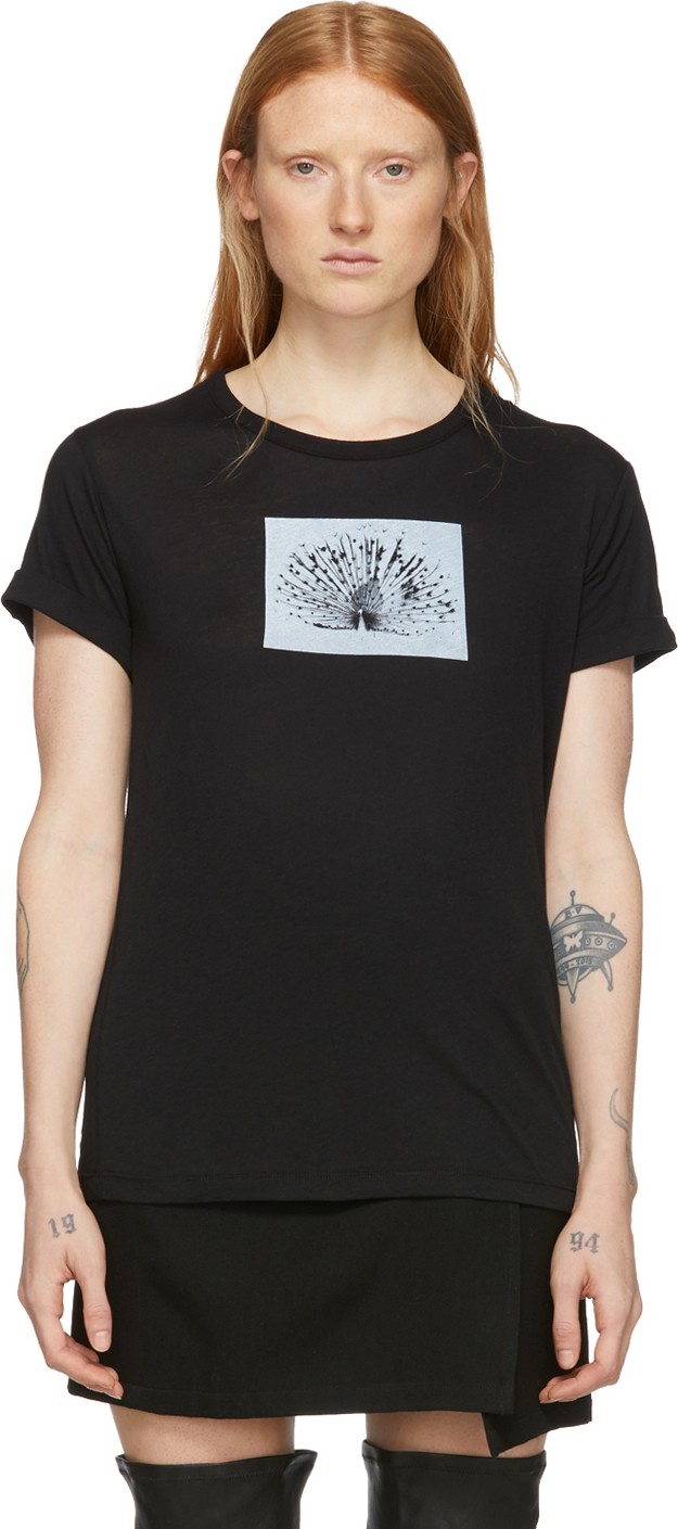 Ann Demeulemeester Black Peacock Print T-Shirt