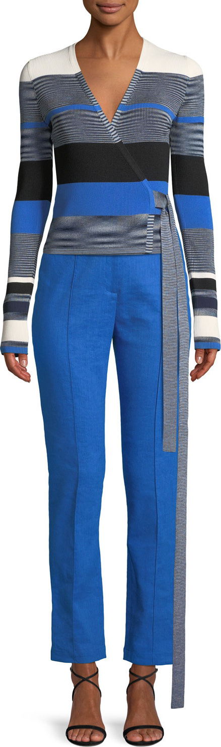 DIANE von FURSTENBERG Striped Cropped Wrap Sweater