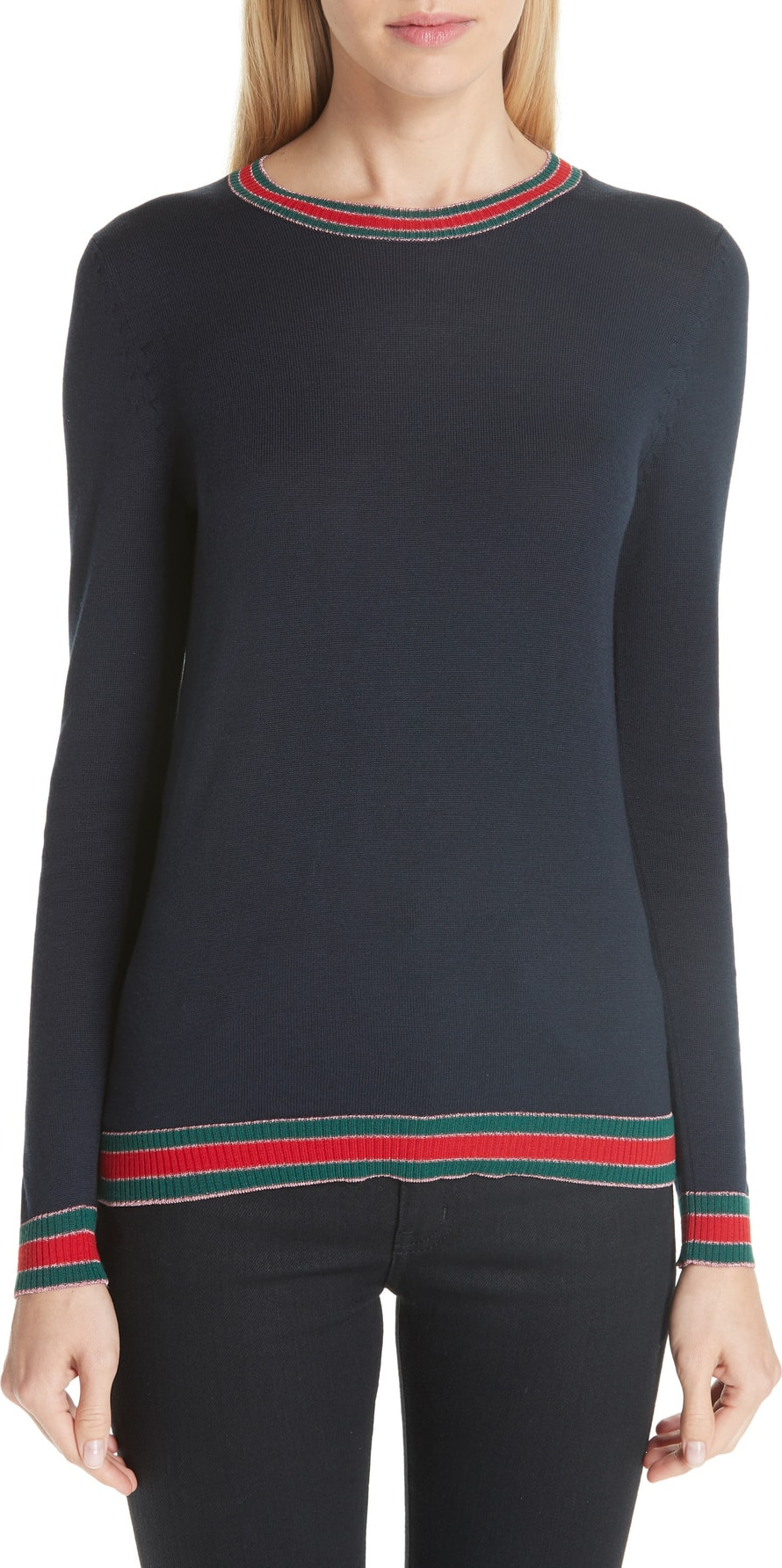 Gucci Stripe Trim Wool Sweater