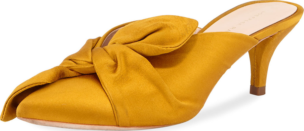 Loeffler Randall Jade Satin Kitten-Heel Mules with Bow