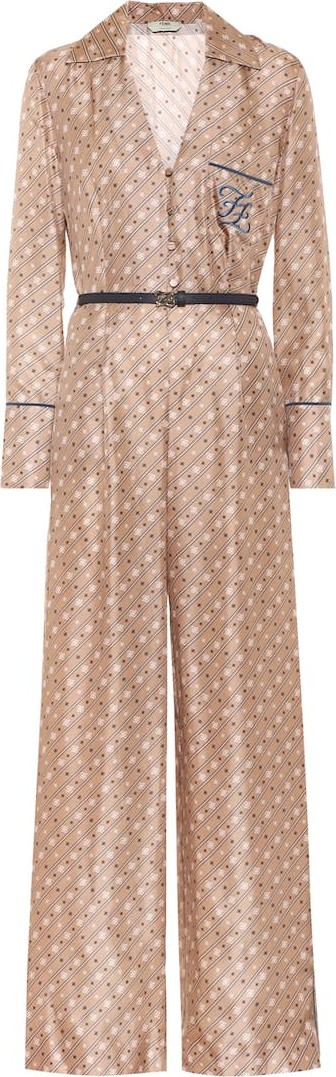 Fendi Printed silk-twill jumpsuit