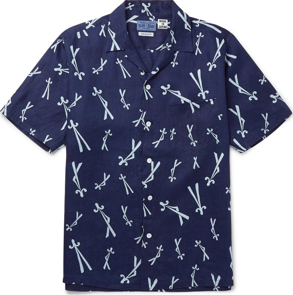 Blue Blue Japan Matsuba Camp-Collar Indigo-Dyed Linen Shirt