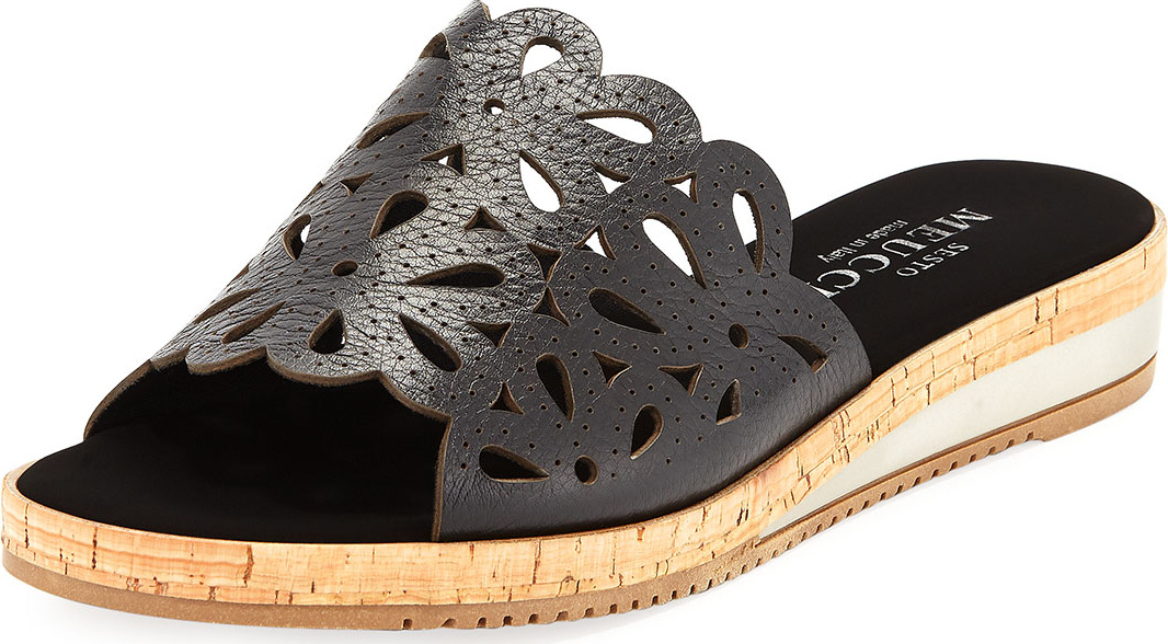 Sesto Meucci Senna Floral-Cut Leather Slide Sandal