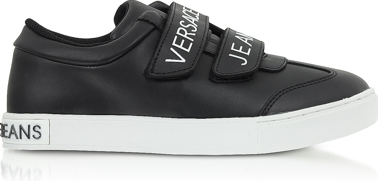 Versace Black Leather Signature Women's Sneakers w/Velcro Straps