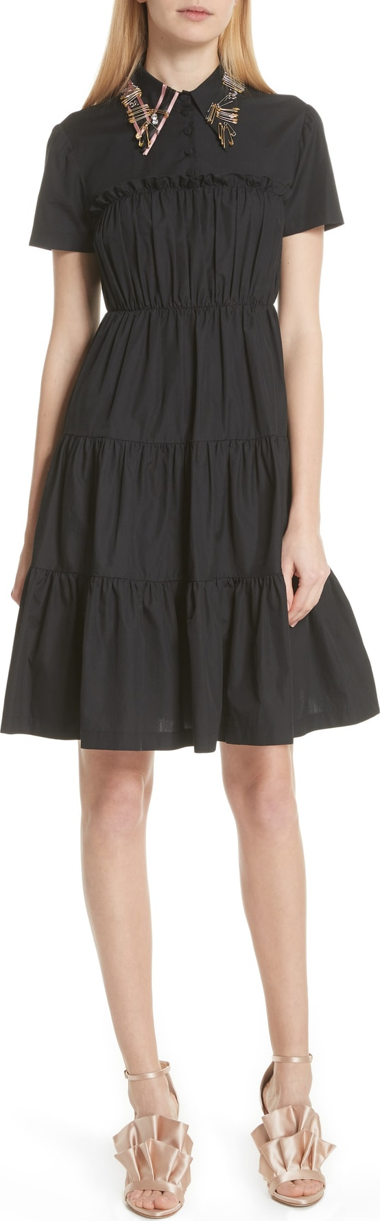 N°21 Nº21 Pin Collar Tiered Poplin Dress