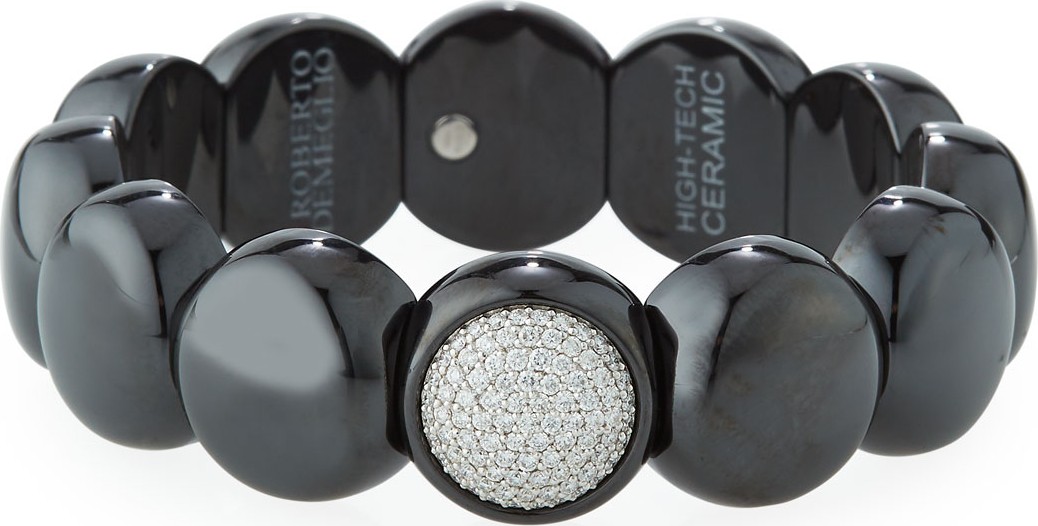 Roberto Demeglio Dama Matte Black Ceramic Beaded Bracelet with White Diamonds