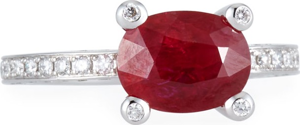 Alexander Laut Sunset 18k White Gold Ruby & Diamonds Ring, Size 7