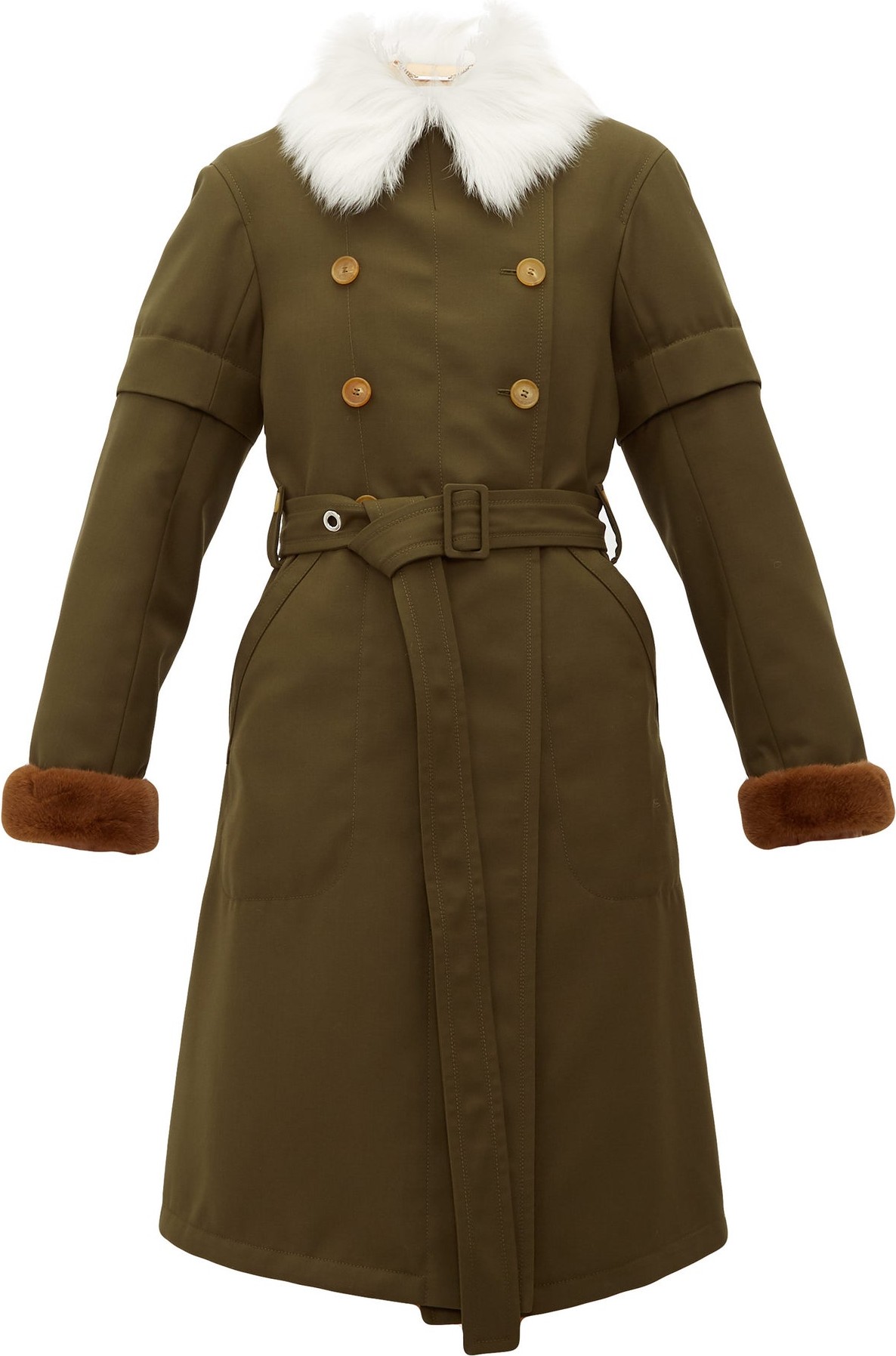 Chloe Shearling-collar faux fur-lined gabardine coat