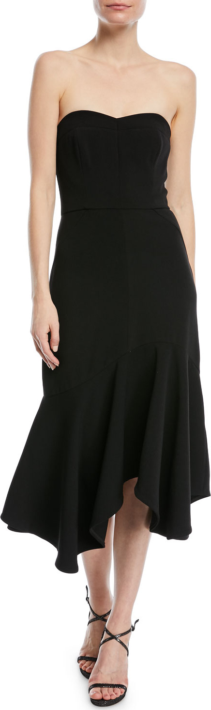 HALSTON HERITAGE Fitted Strapless Dress w/ Flounce Skirt