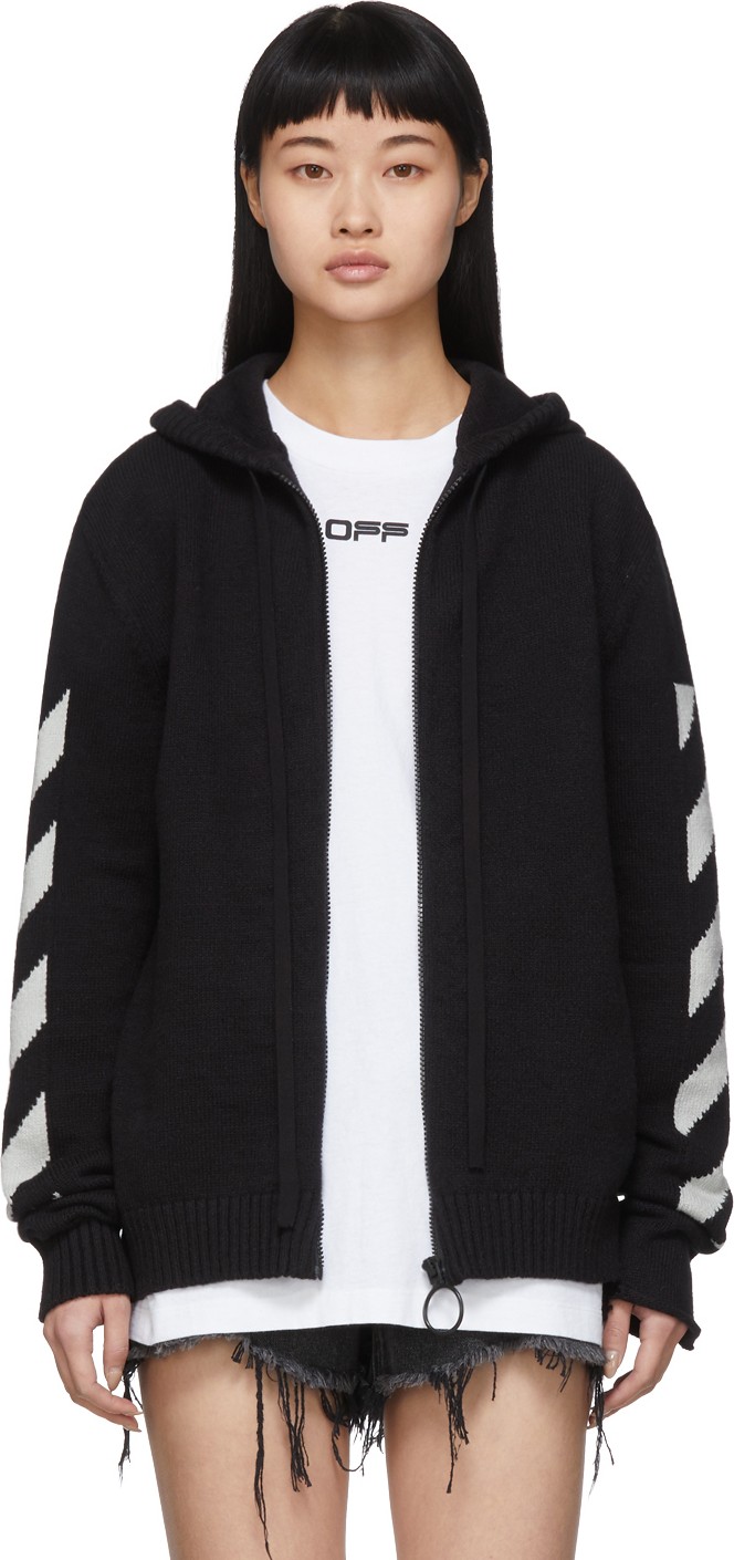 Off White Black 'Off' Zip Diag Hoodie