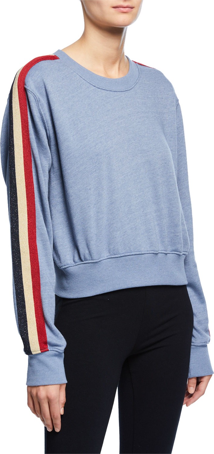 Spiritual Gangster Crewneck Long-Sleeve Cropped Sweatshirt with Striped Sides