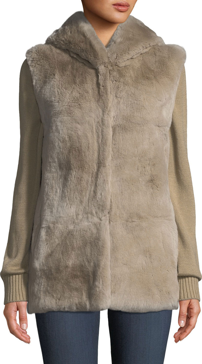 Belle Fare Knit & Fur Hooded Jacket