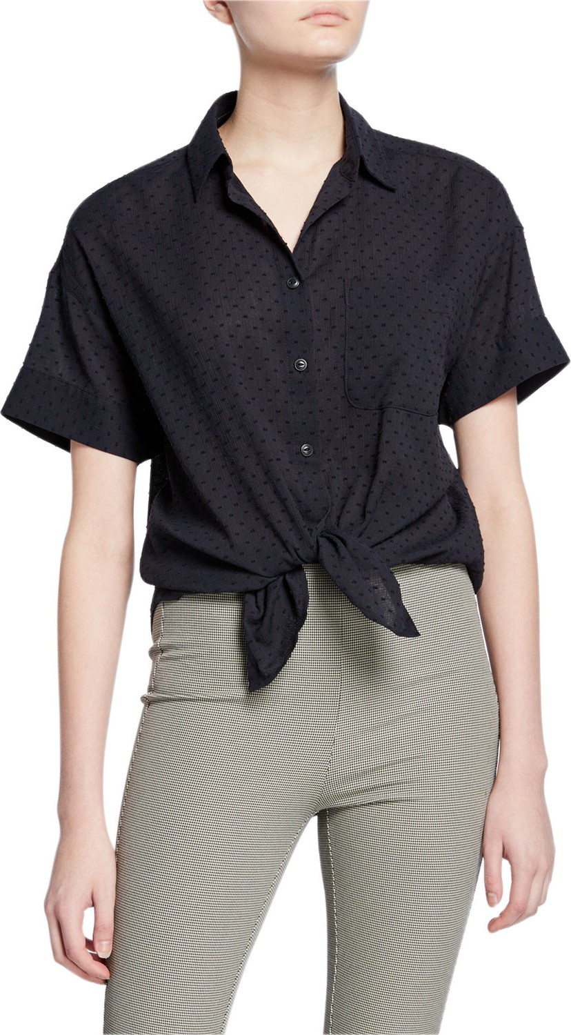 Rag & Bone Lenny Short-Sleeve Button-Down Tie-Hem Shirt