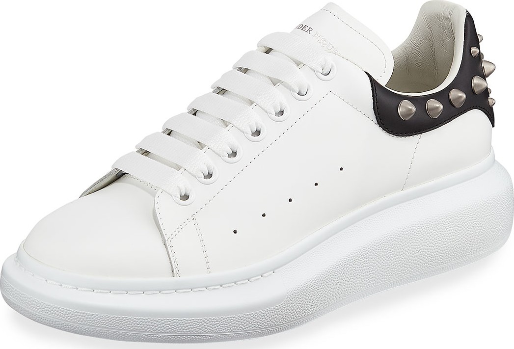 Alexander McQueen Men's Larry Leather Lace-Up Platform Sneakers with Spiked Trim