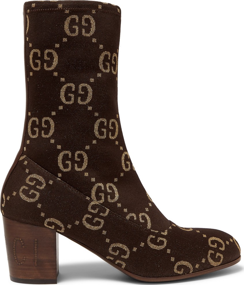 Gucci Leather-Trimmed Logo-Jacquard Boots