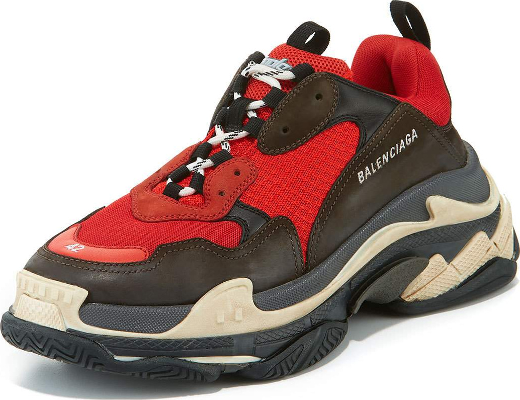 Balenciaga Men's Triple S Mesh & Leather Sneaker, Red
