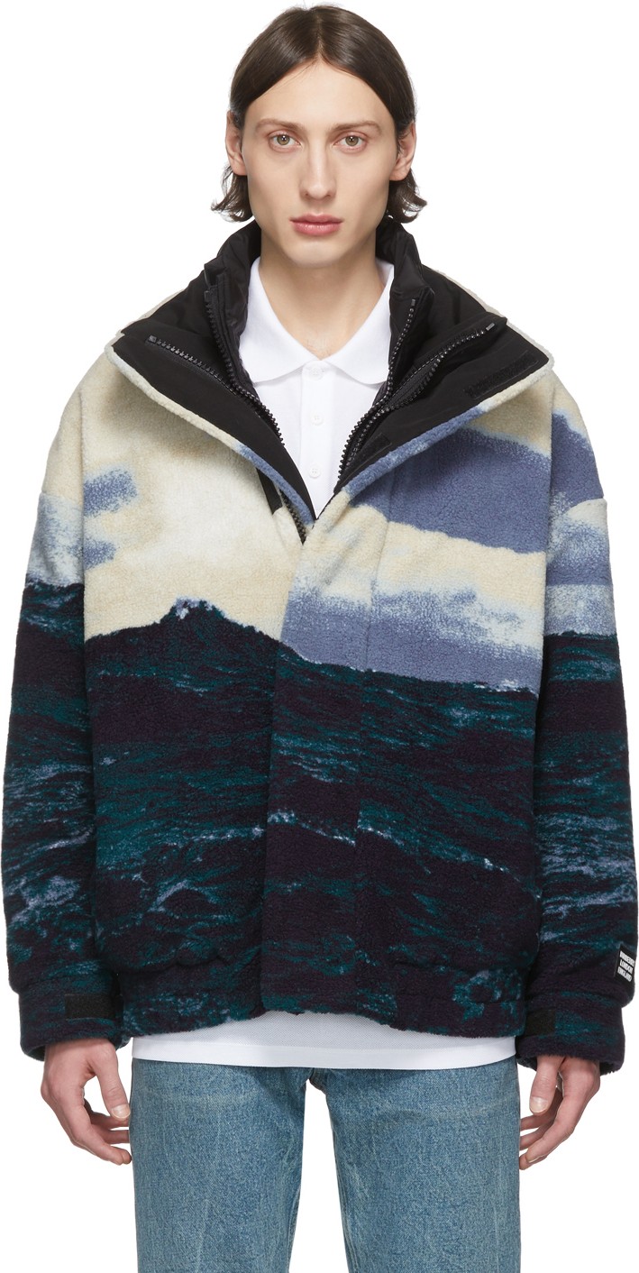 Burberry London England Blue Fleece Bomber Jacket