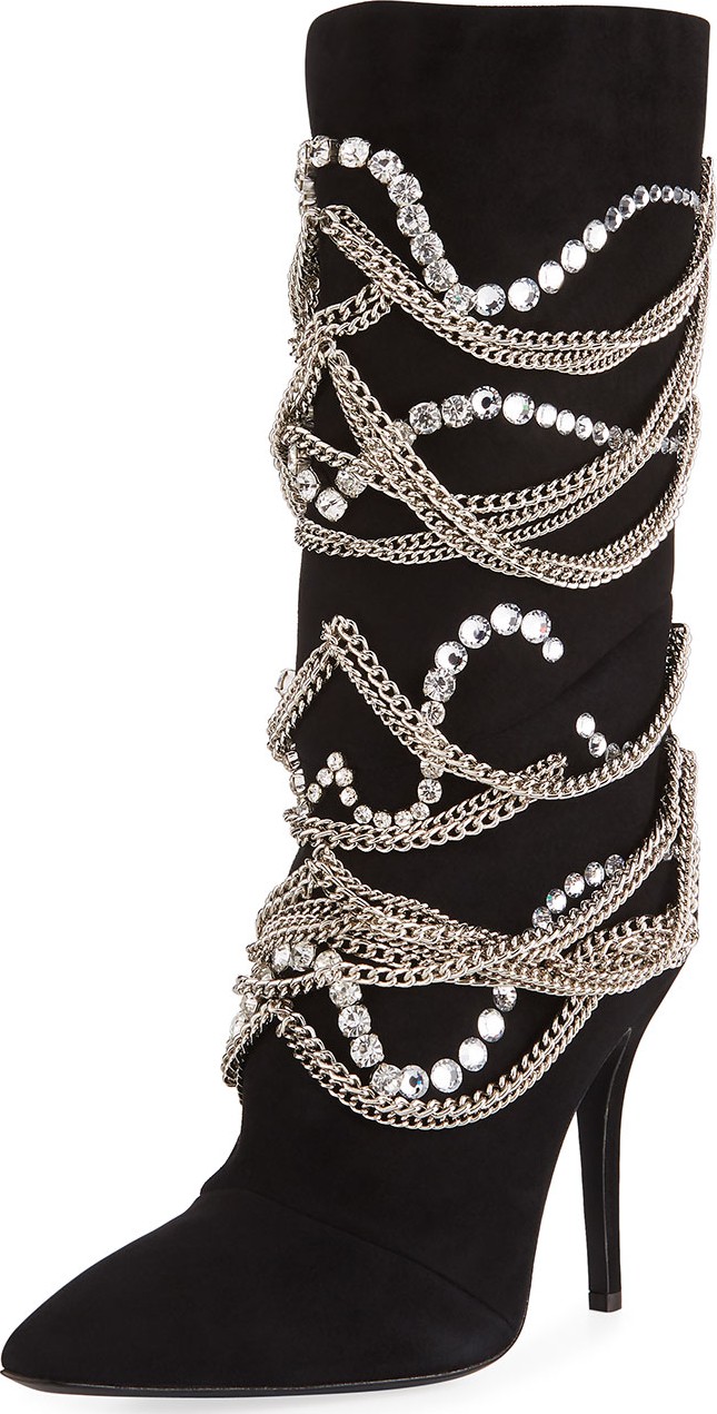 Giuseppe Zanotti Suede Mid-Calf Boot with Chain Detail