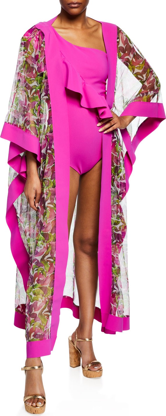 La Petite Robe di Chiara Boni Candela Printed Silk Tulle Kimono