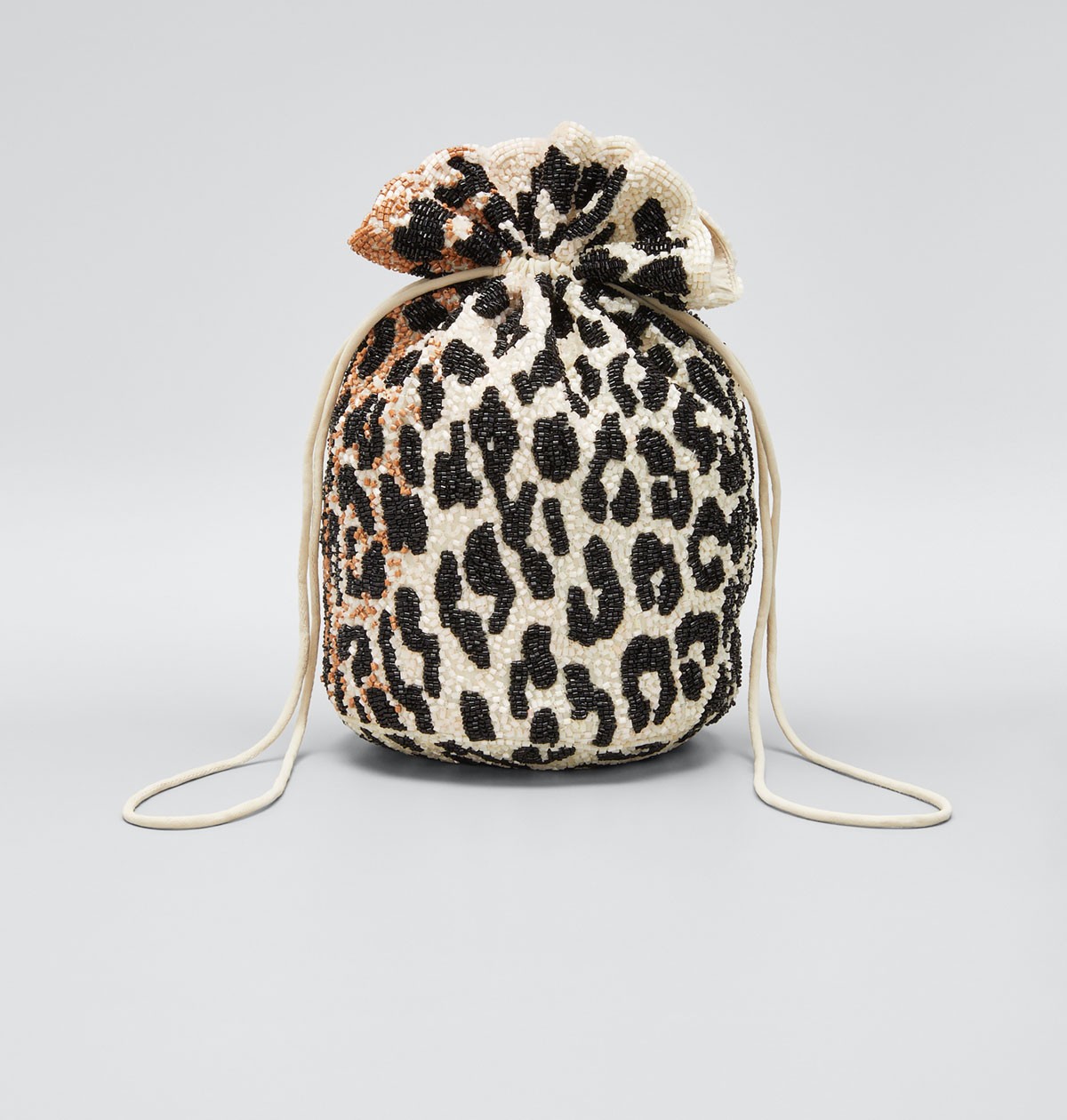 Ganni Hand-Beaded Leopard Bucket Bag