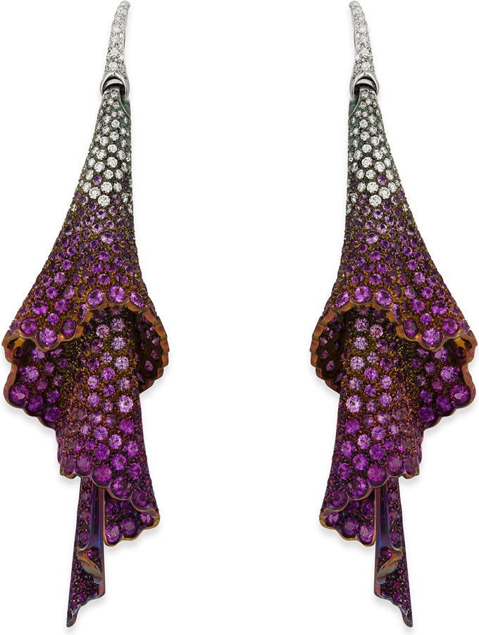 Staurino Velvet Sun 18k White Gold Diamond & Sapphire Earrings, Pink