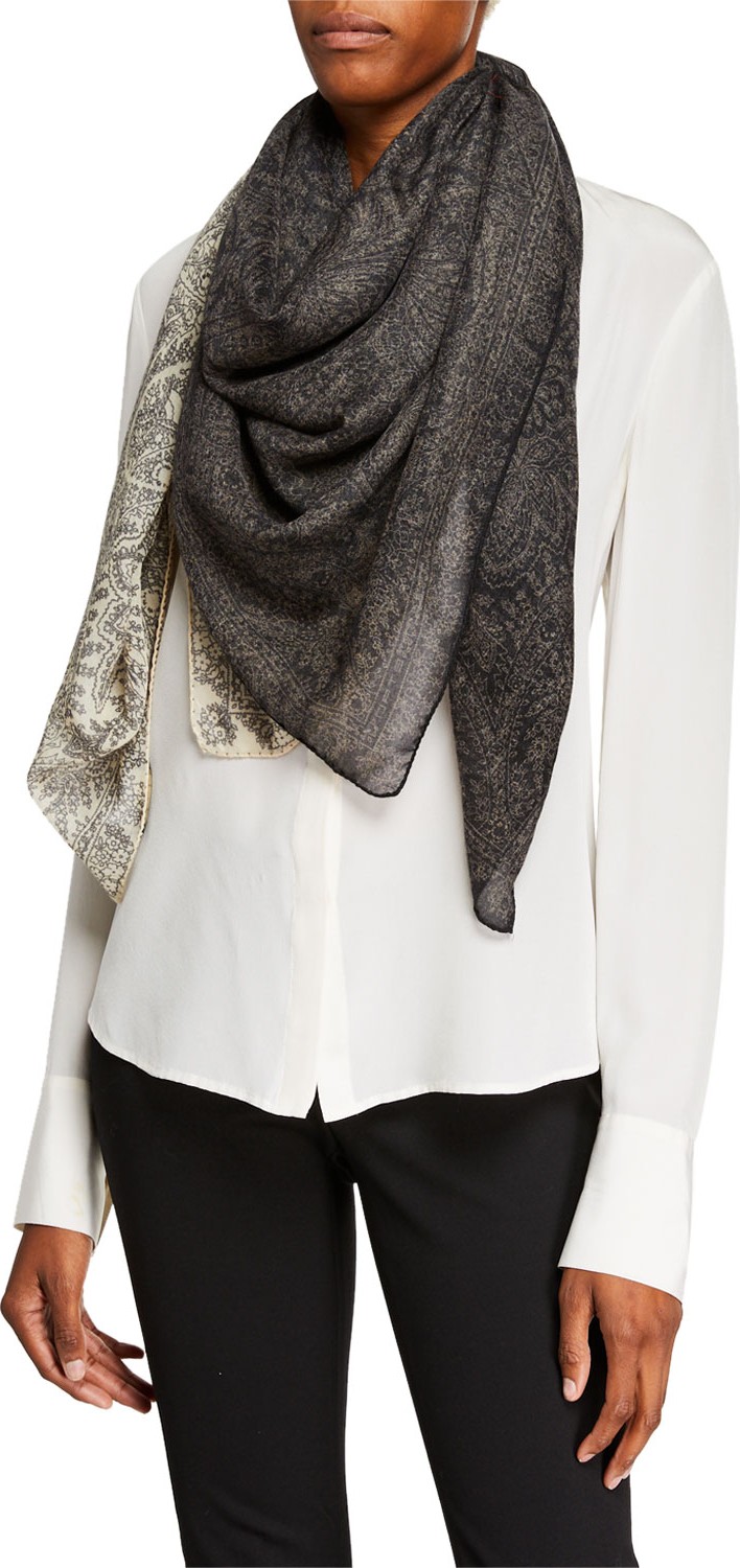 Etro Cashmere Two-Tone Paisley Scarf