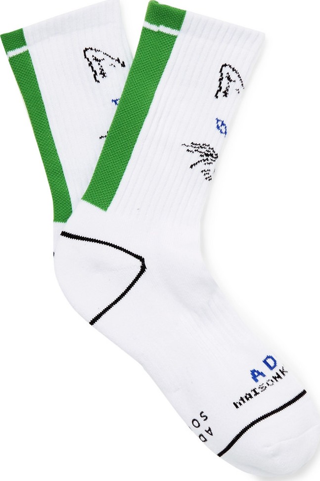 Maison Kitsune + ADER error Logo-Intarsia Cotton Socks
