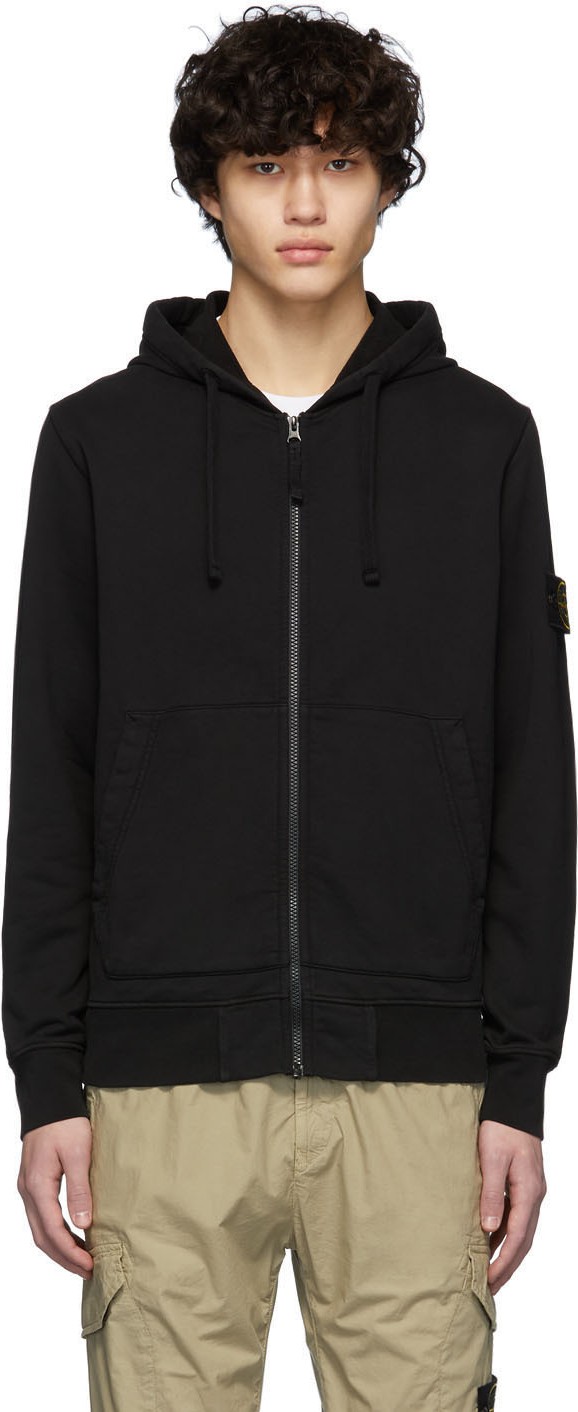 Stone Island Black Zip-Up Hoodie Stone Island Black Zip-Up Hoodie