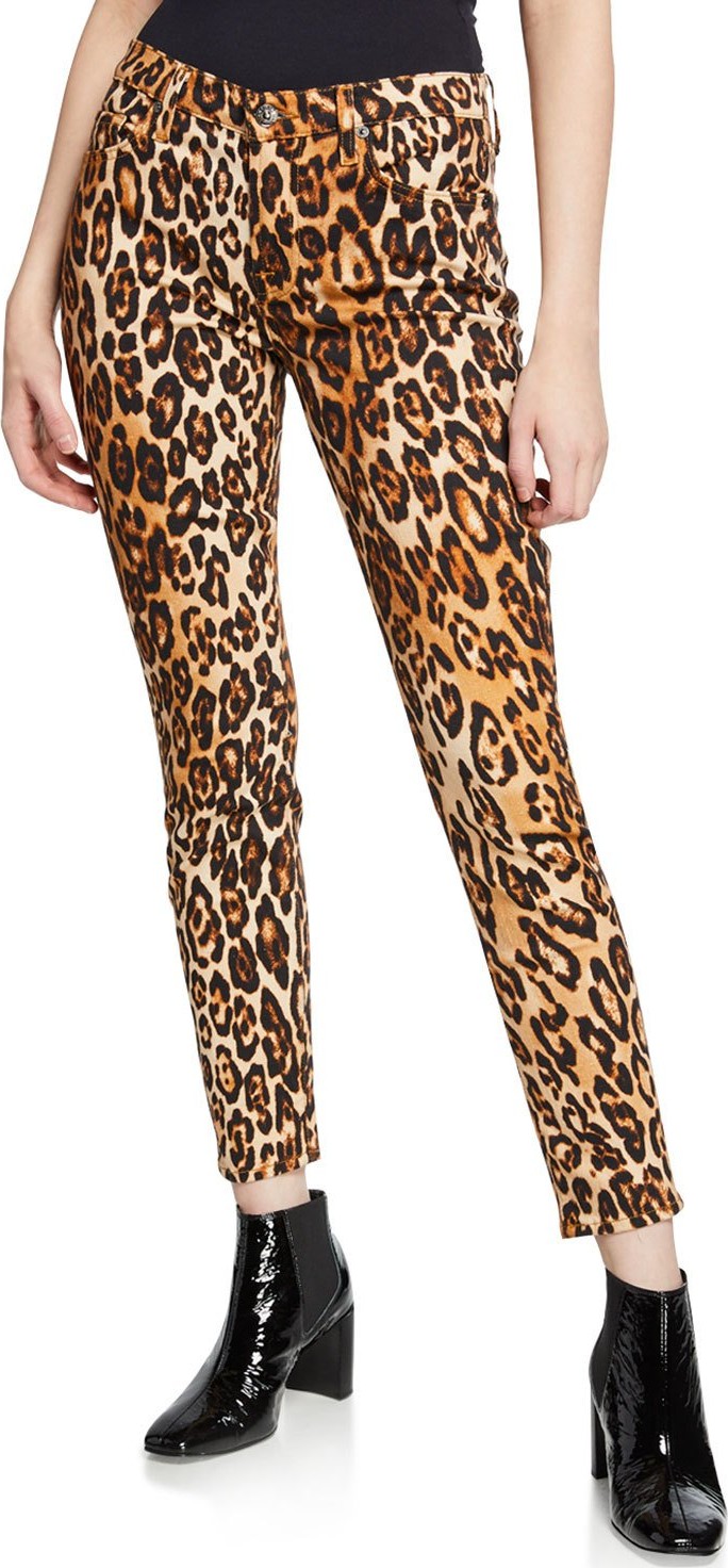 7 For All Mankind Ankle Skinny Mid-Rise Leopard-Print Jeans