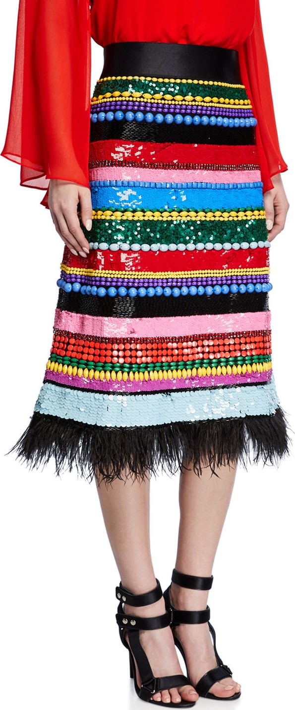 Alice + Olivia Merril Embellished Midi Skirt